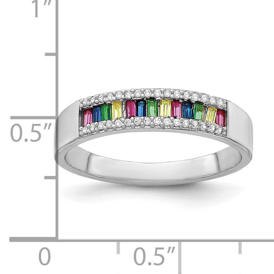 Sterlingsilber Prizma Rhodiniert Bunt Baguette und Weiß Zirkonia Ring