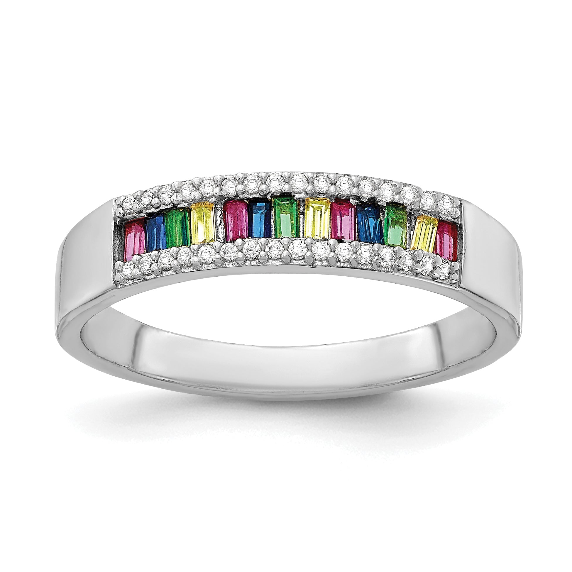 Sterlingsilber Prizma Rhodiniert Bunt Baguette und Weiß Zirkonia Ring