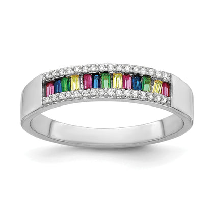 Sterlingsilber Prizma Rhodiniert Bunt Baguette und Weiß Zirkonia Ring