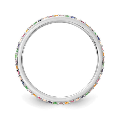 Sterlingsilber Prizma Rhodiniert Bunt Zirkonia Dünn Ring