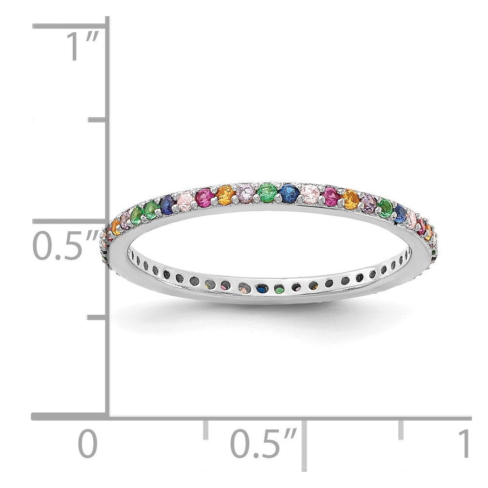 Sterlingsilber Prizma Rhodiniert Bunt Zirkonia Dünn Ring