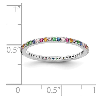 Sterlingsilber Prizma Rhodiniert Bunt Zirkonia Dünn Ring