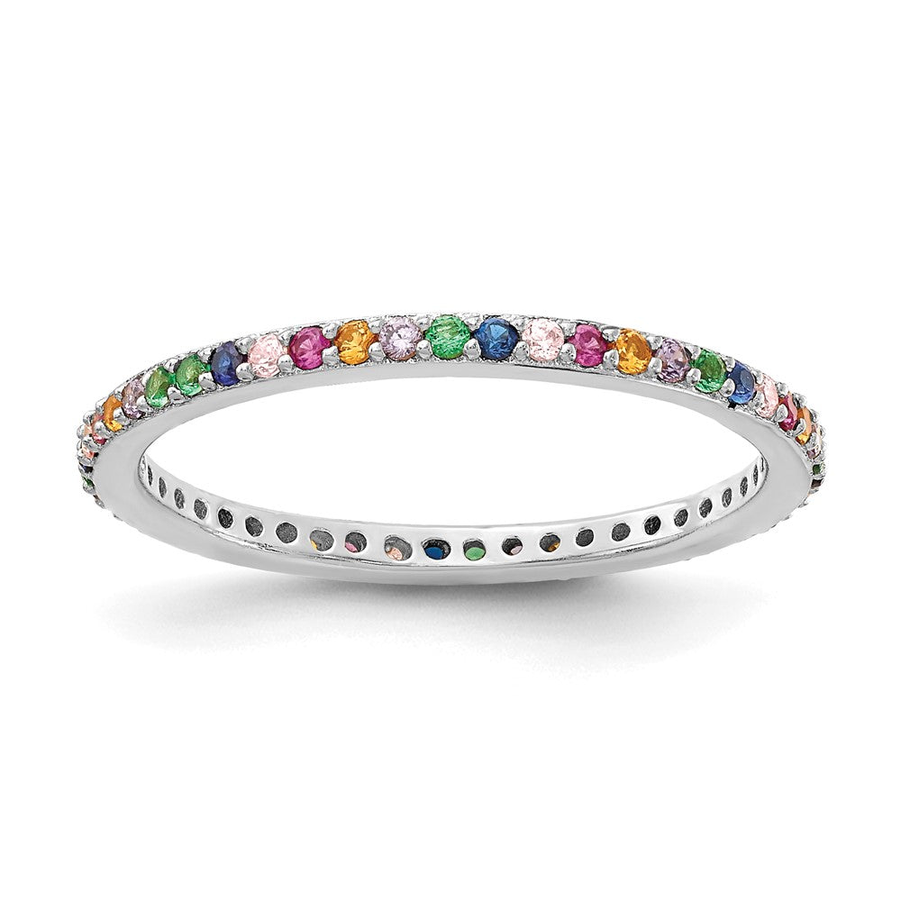 Sterlingsilber Prizma Rhodiniert Bunt Zirkonia Dünn Ring