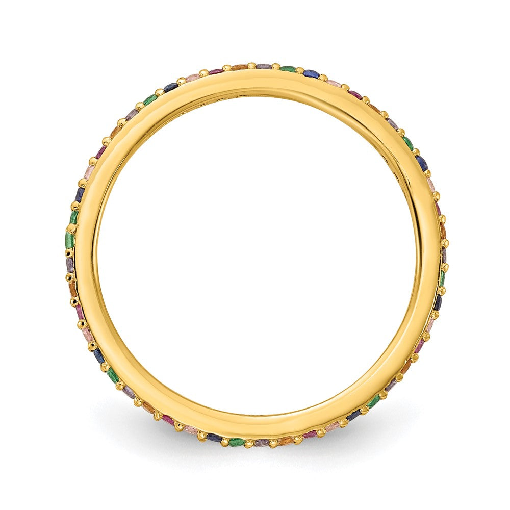 Sterlingsilber Prizma Goldfarben 14K Glanz Beschichtet Bunt Zirkonia Dünn Ring (size 7 Nur)