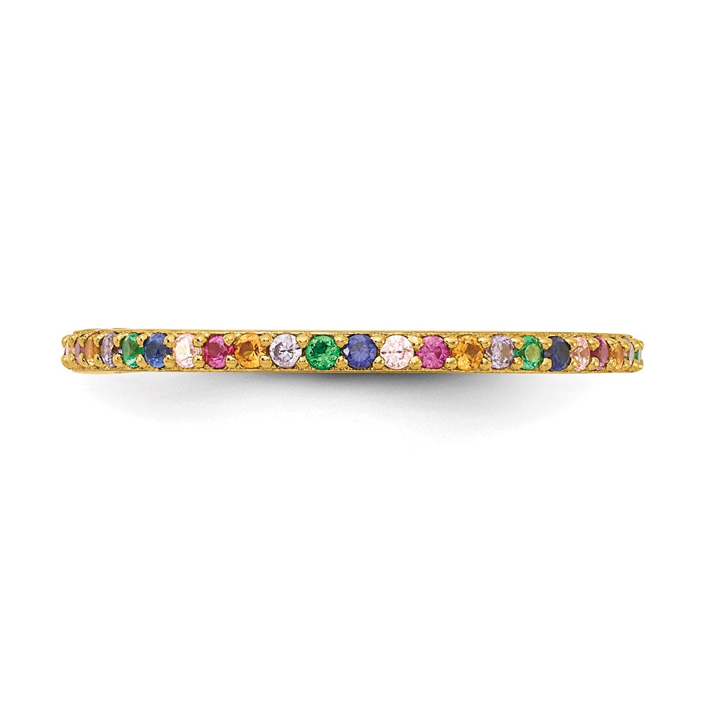Sterlingsilber Prizma Goldfarben 14K Glanz Beschichtet Bunt Zirkonia Dünn Ring (size 7 Nur)