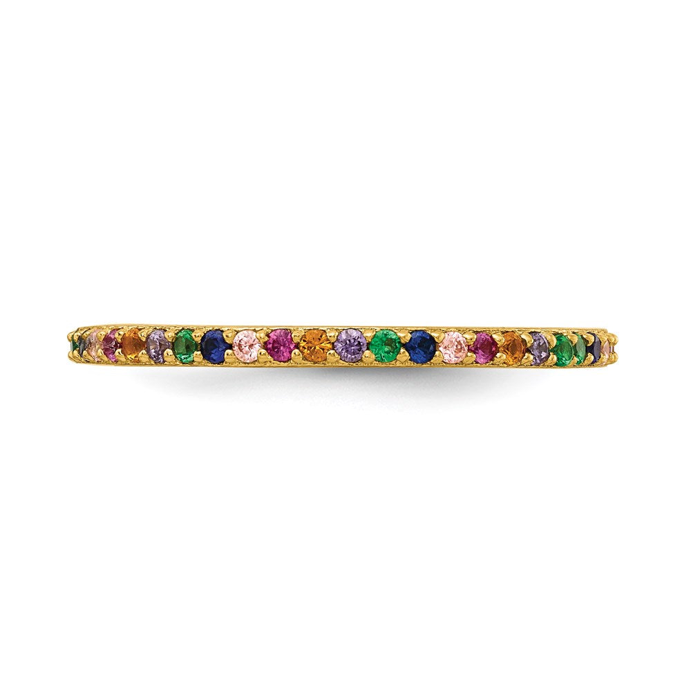 Sterlingsilber Prizma Goldfarben 14K Glanz Beschichtet Bunt Zirkonia Dünn Ring (size 7 Nur)
