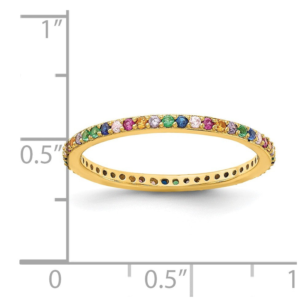 Sterlingsilber Prizma Goldfarben 14K Glanz Beschichtet Bunt Zirkonia Dünn Ring (size 7 Nur)