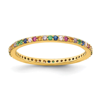 Sterlingsilber Prizma Goldfarben 14K Glanz Beschichtet Bunt Zirkonia Dünn Ring (size 7 Nur)