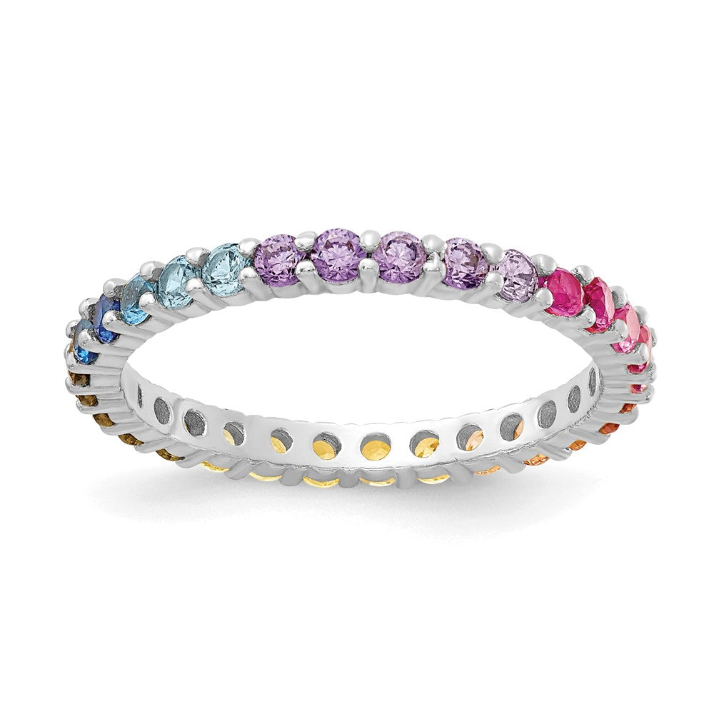 Sterlingsilber Prizma Rhodiniert Bunt Zirkonia Memoire Ring