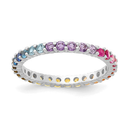 Sterlingsilber Prizma Rhodiniert Bunt Zirkonia Memoire Ring