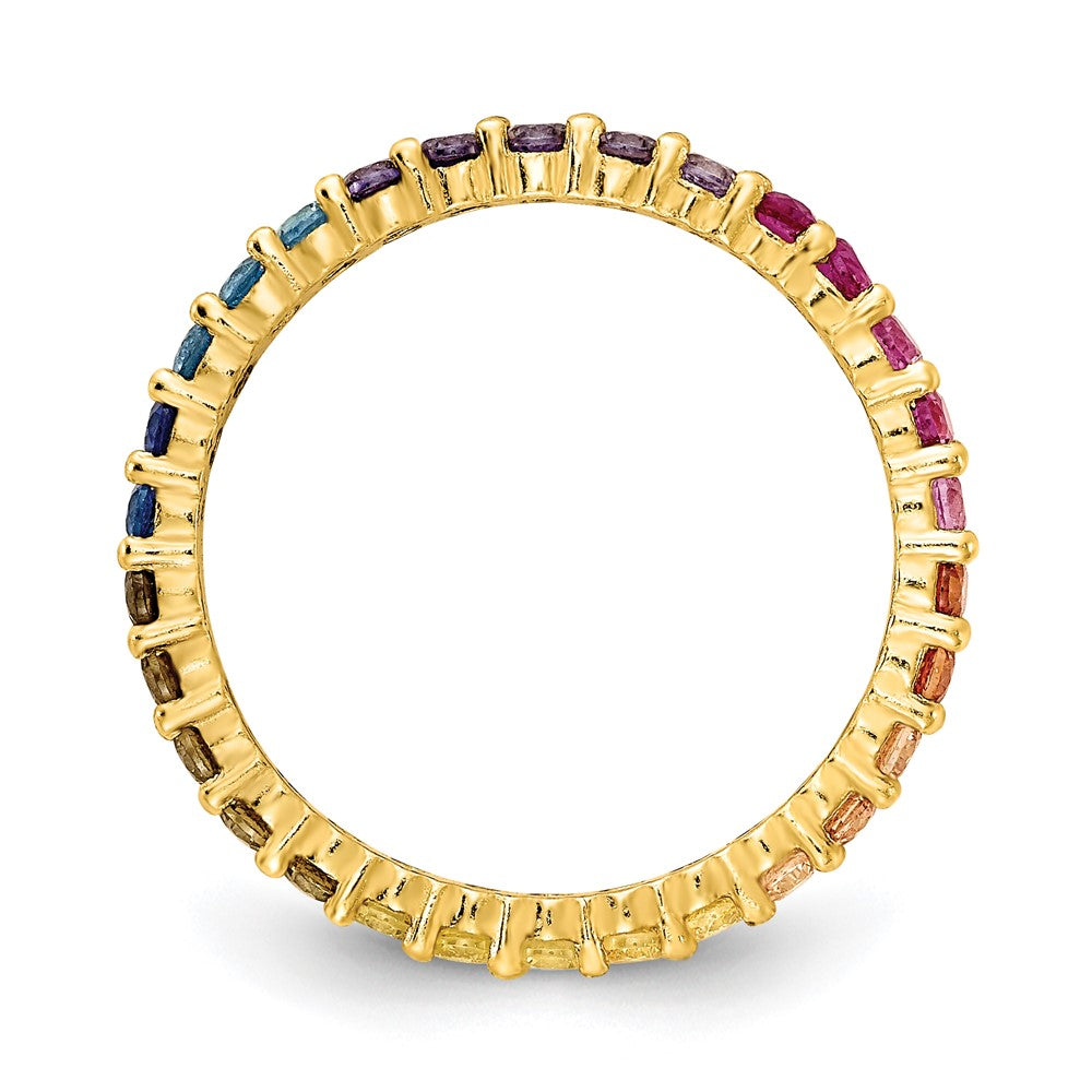 Sterlingsilber Prizma Goldfarben 14K Glanz Beschichtet Bunt Zirkonia Memoire Ring