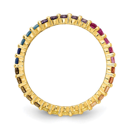 Sterlingsilber Prizma Goldfarben 14K Glanz Beschichtet Bunt Zirkonia Memoire Ring