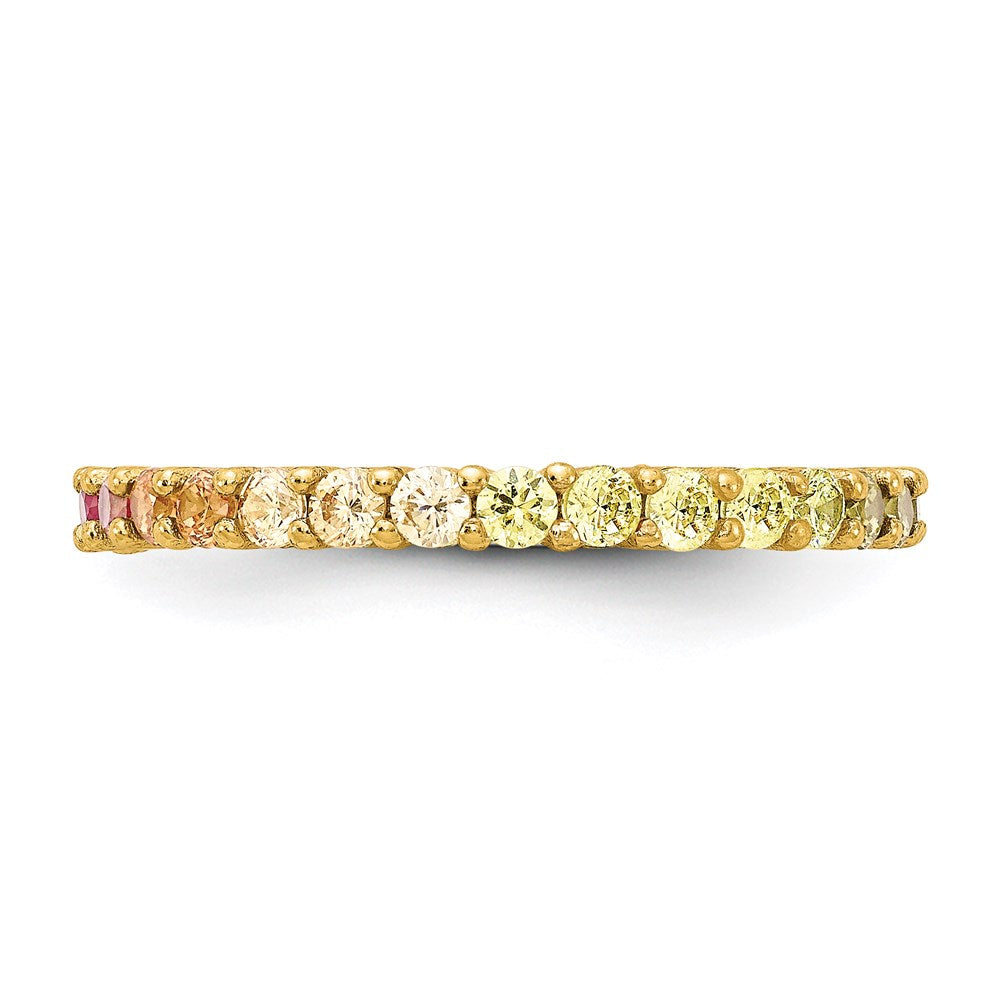 Sterlingsilber Prizma Goldfarben 14K Glanz Beschichtet Bunt Zirkonia Memoire Ring