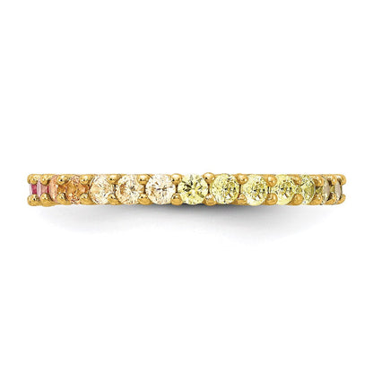 Sterlingsilber Prizma Goldfarben 14K Glanz Beschichtet Bunt Zirkonia Memoire Ring