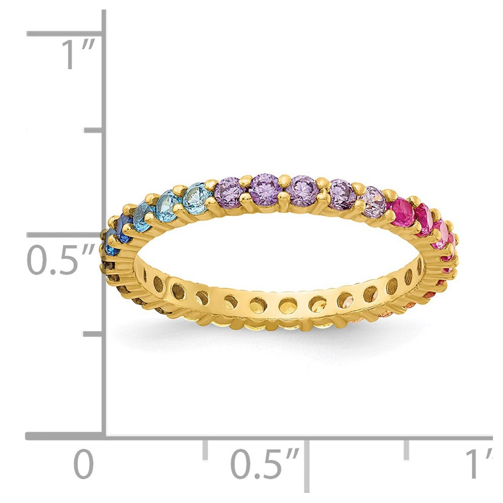 Sterlingsilber Prizma Goldfarben 14K Glanz Beschichtet Bunt Zirkonia Memoire Ring