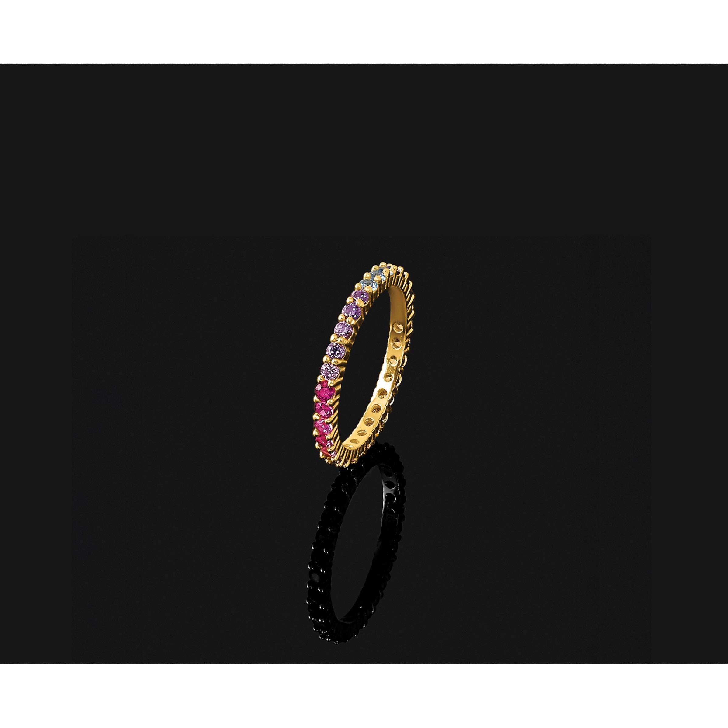 Sterlingsilber Prizma Goldfarben 14K Glanz Beschichtet Bunt Zirkonia Memoire Ring
