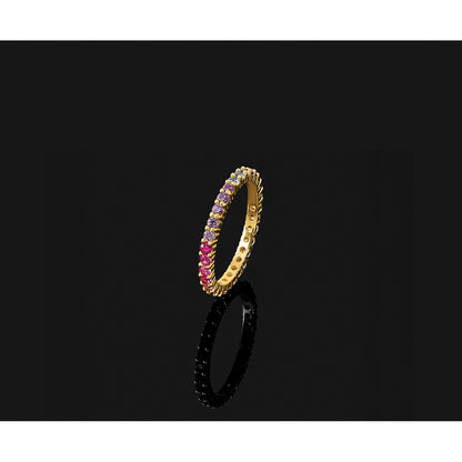 Sterlingsilber Prizma Goldfarben 14K Glanz Beschichtet Bunt Zirkonia Memoire Ring