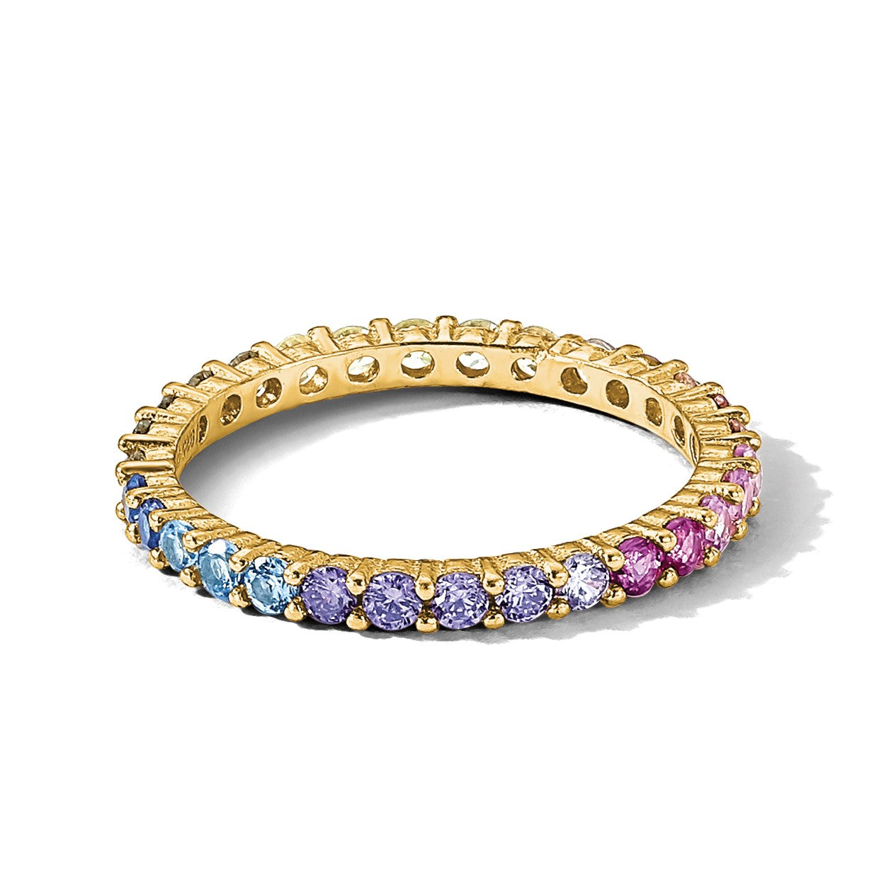 Sterlingsilber Prizma Goldfarben 14K Glanz Beschichtet Bunt Zirkonia Memoire Ring
