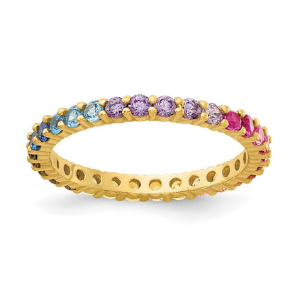 Sterlingsilber Prizma Goldfarben 14K Glanz Beschichtet Bunt Zirkonia Memoire Ring