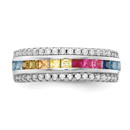 Sterlingsilber Prizma Rhodiniert Kanalfassung Set Bunt und Weiß Zirkonia Ring