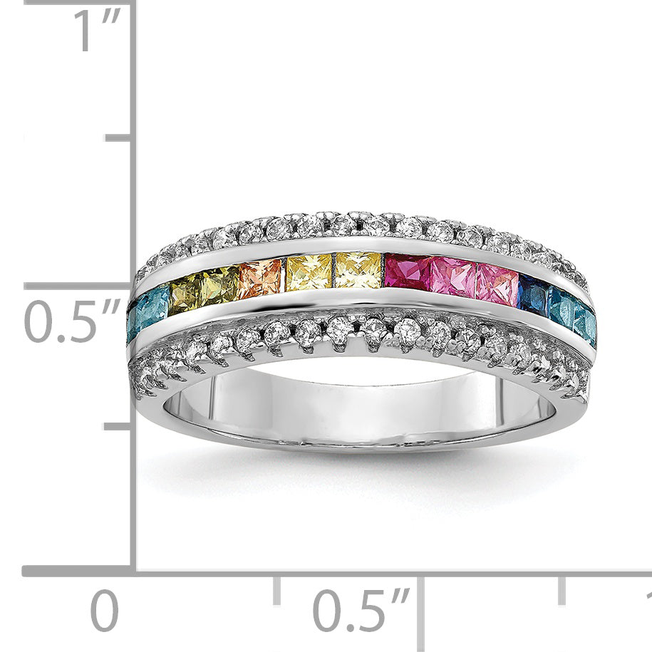 Sterlingsilber Prizma Rhodiniert Kanalfassung Set Bunt und Weiß Zirkonia Ring
