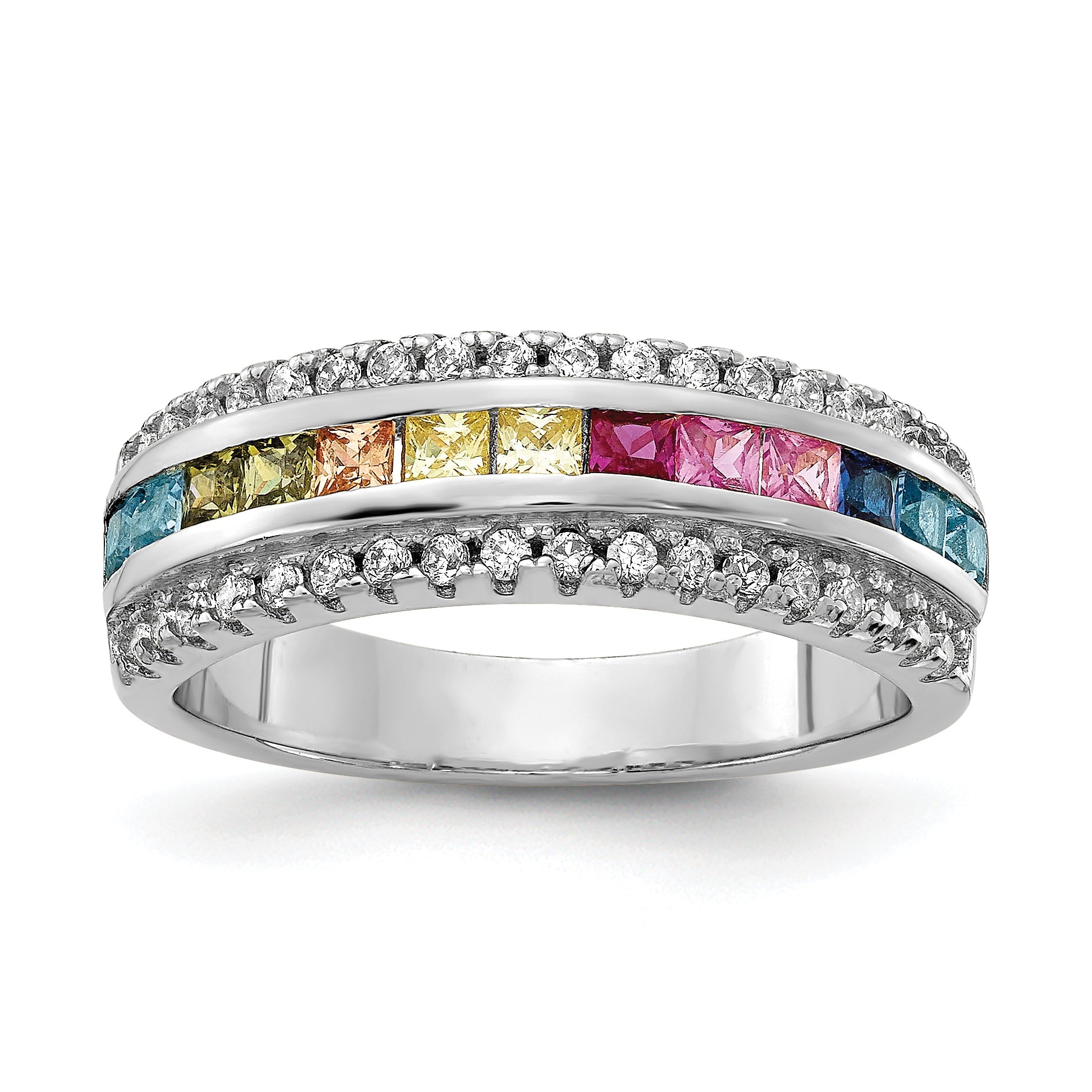 Sterlingsilber Prizma Rhodiniert Kanalfassung Set Bunt und Weiß Zirkonia Ring