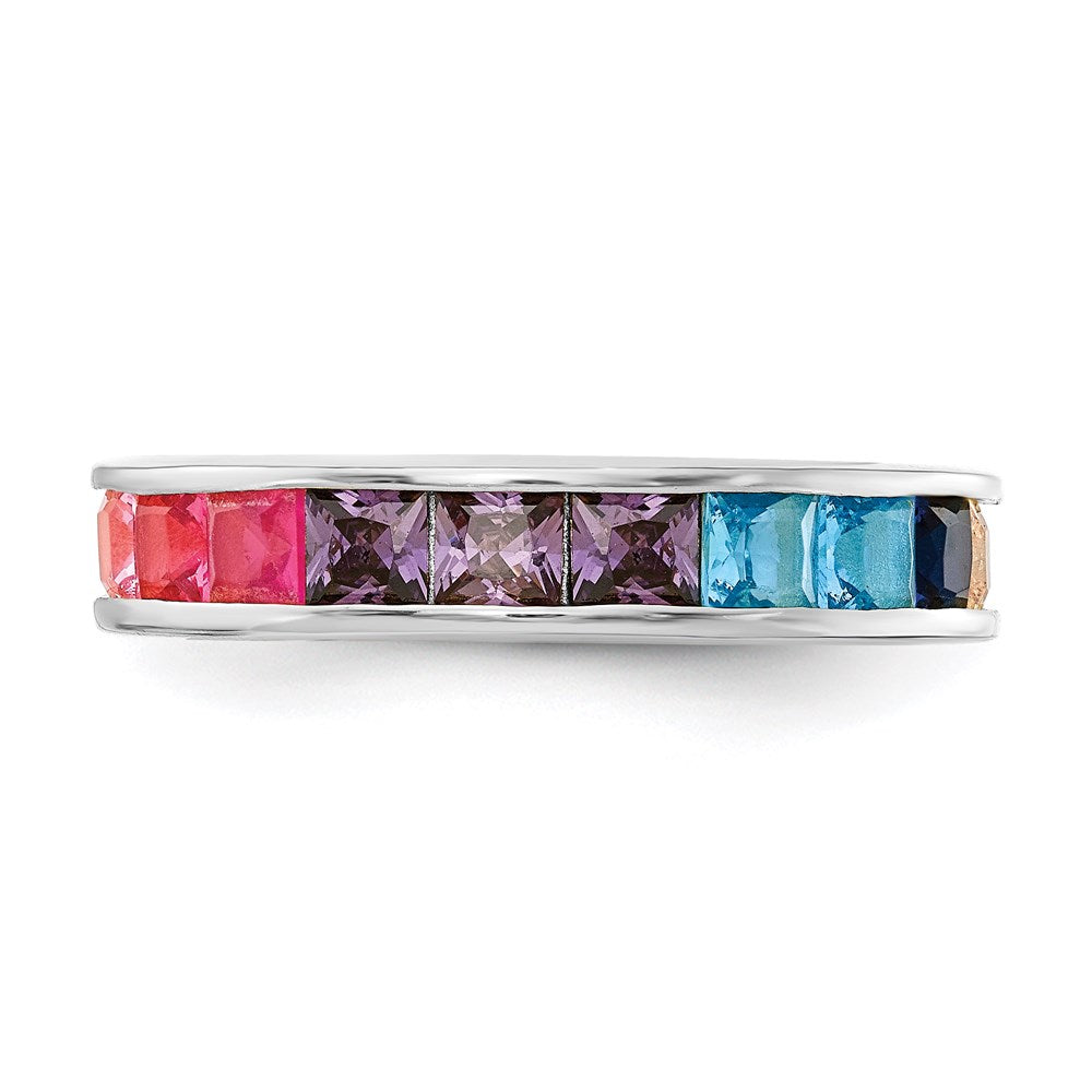 Sterlingsilber Prizma Rhodiniert Kanalfassung Set Bunt Zirkonia Memoire Ring