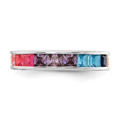 Sterlingsilber Prizma Rhodiniert Kanalfassung Set Bunt Zirkonia Memoire Ring