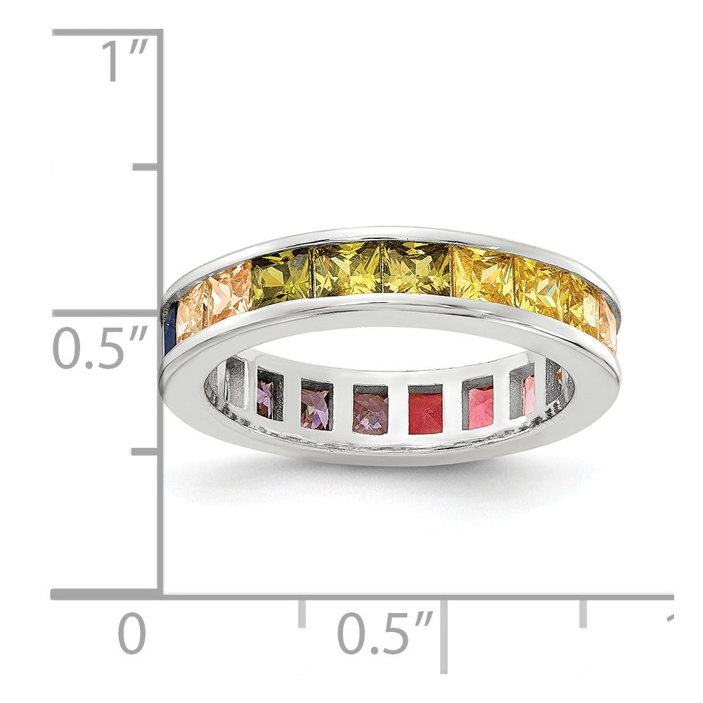 Sterlingsilber Prizma Rhodiniert Kanalfassung Set Bunt Zirkonia Memoire Ring