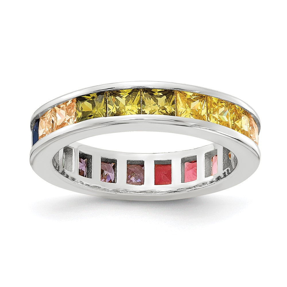 Sterlingsilber Prizma Rhodiniert Kanalfassung Set Bunt Zirkonia Memoire Ring