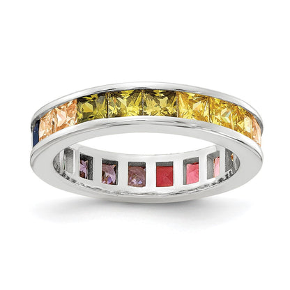 Sterlingsilber Prizma Rhodiniert Kanalfassung Set Bunt Zirkonia Memoire Ring