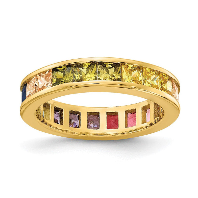 Sterlingsilber Prizma Goldfarben 14K Glanz Beschichtet Kanalfassung Set Bunt Zirkonia Memoire Ring (size 6 Nur)