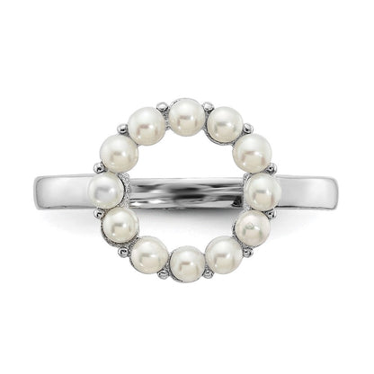 Sterlingsilber Rhodiniert 2 2.5mm Weiß Knopf Süßwasser Zuchtperle Ring (size 8 Nur)