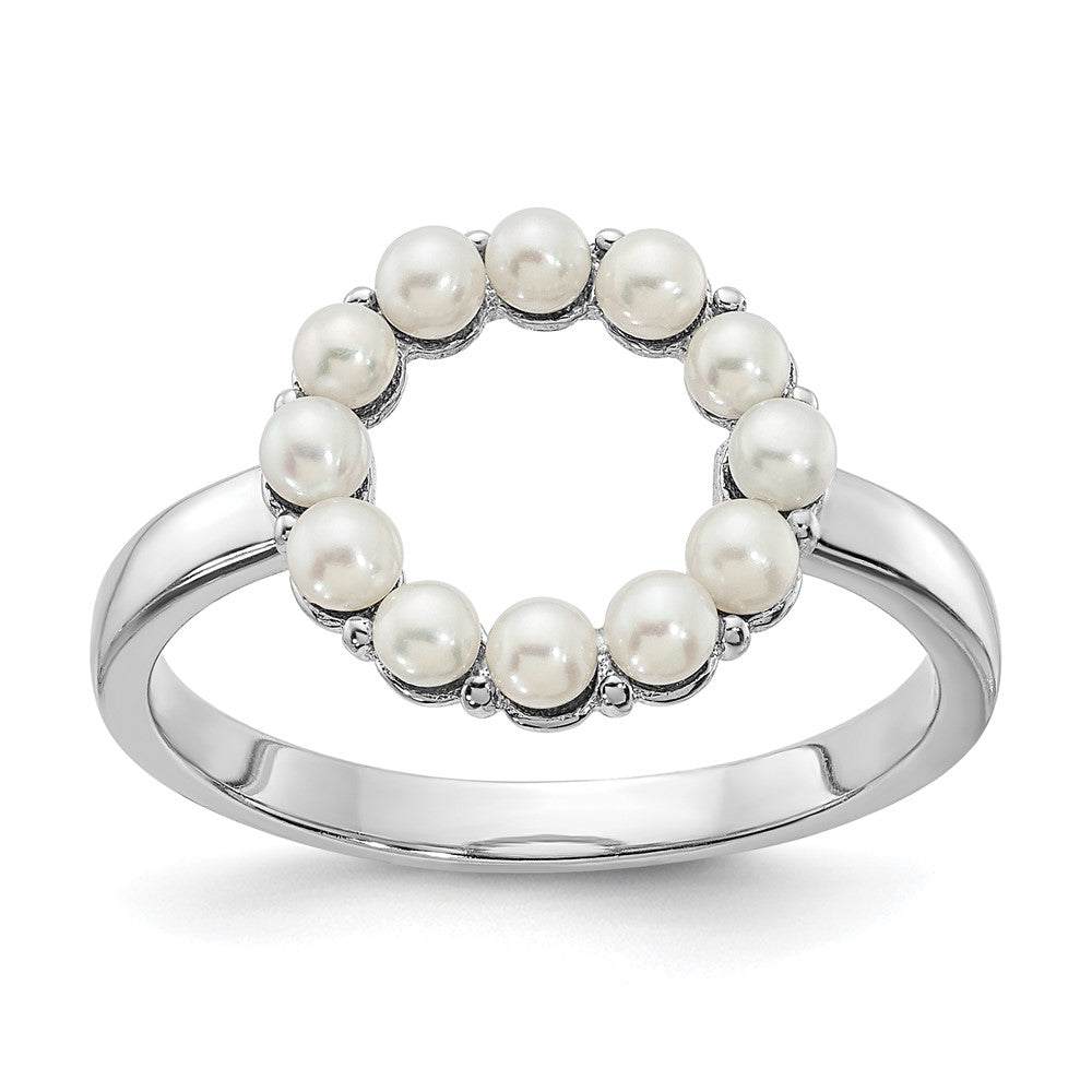 Sterlingsilber Rhodiniert 2 2.5mm Weiß Knopf Süßwasser Zuchtperle Ring (size 8 Nur)