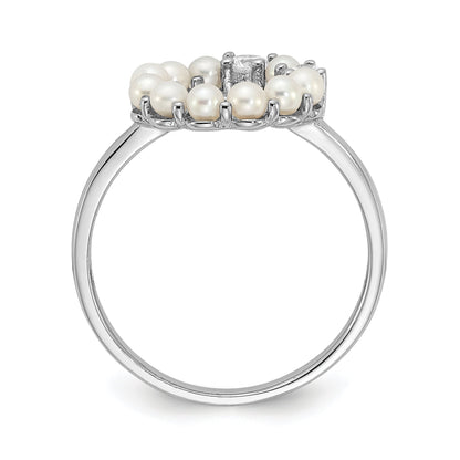 Sterlingsilber Rhodiniert 2 2.5mm Knopf Fwc Perle Zirkonia Ring
