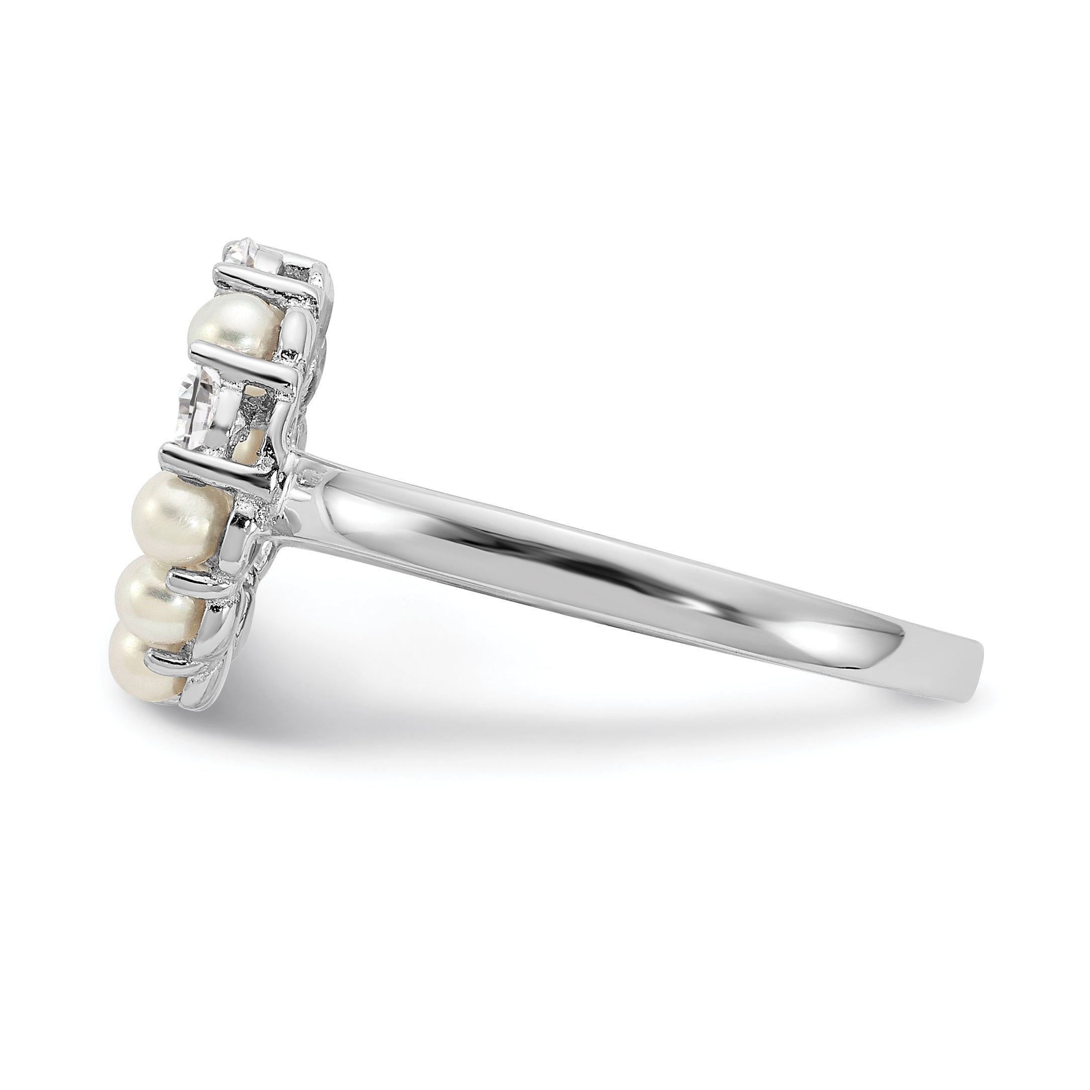Sterlingsilber Rhodiniert 2 2.5mm Knopf Fwc Perle Zirkonia Ring