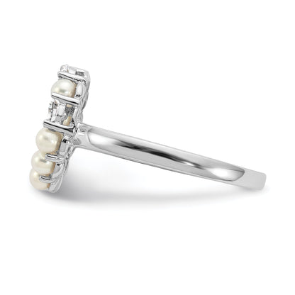 Sterlingsilber Rhodiniert 2 2.5mm Knopf Fwc Perle Zirkonia Ring