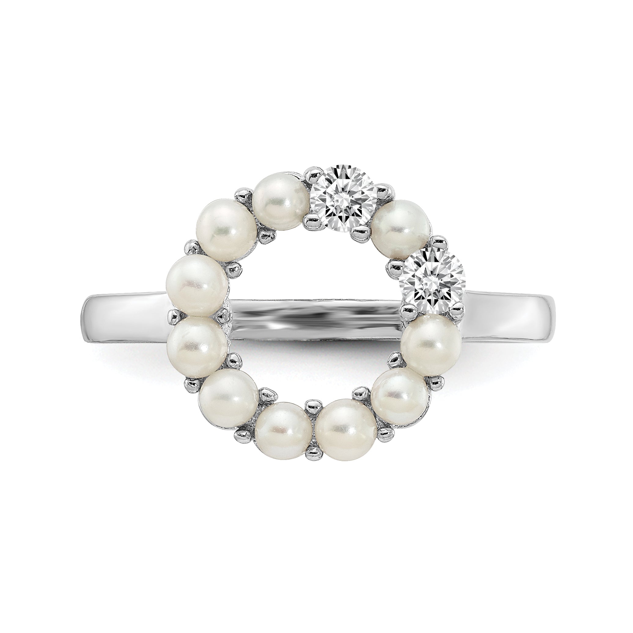 Sterlingsilber Rhodiniert 2 2.5mm Knopf Fwc Perle Zirkonia Ring