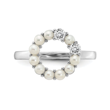 Sterlingsilber Rhodiniert 2 2.5mm Knopf Fwc Perle Zirkonia Ring