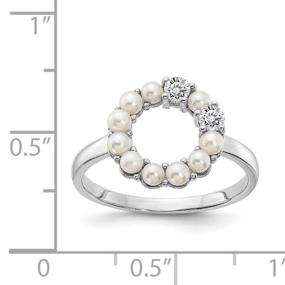 Sterlingsilber Rhodiniert 2 2.5mm Knopf Fwc Perle Zirkonia Ring