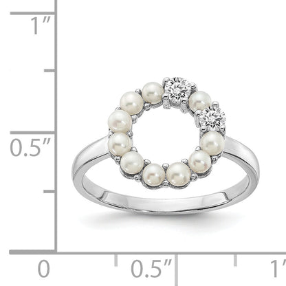 Sterlingsilber Rhodiniert 2 2.5mm Knopf Fwc Perle Zirkonia Ring