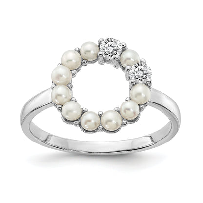 Sterlingsilber Rhodiniert 2 2.5mm Knopf Fwc Perle Zirkonia Ring