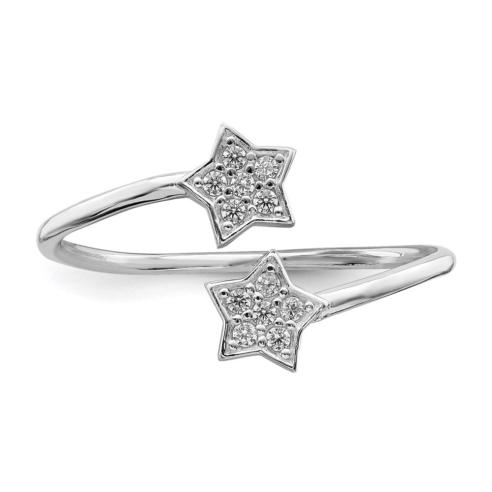 Sterlingsilber Rhodiniert Zirkonia Sterne Bypass Verstellbar Ring