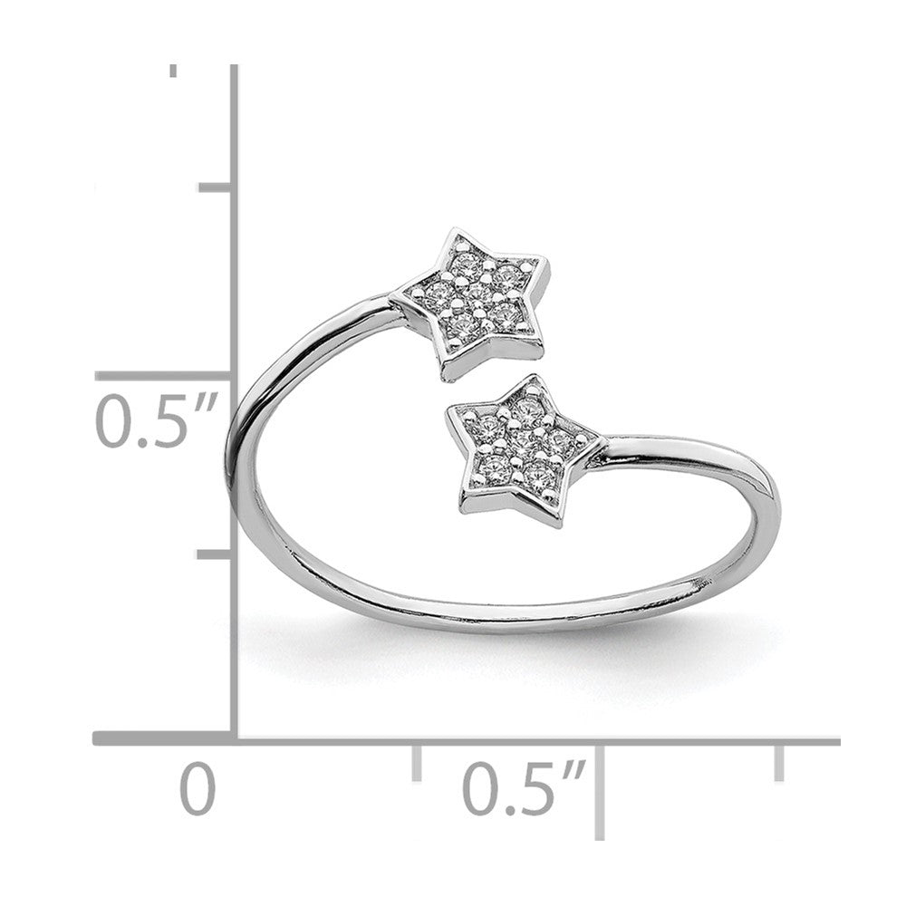 Sterlingsilber Rhodiniert Zirkonia Sterne Bypass Verstellbar Ring
