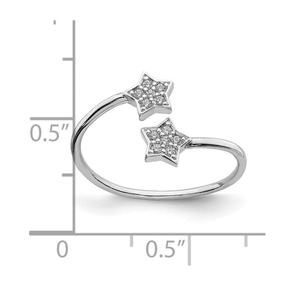 Sterlingsilber Rhodiniert Zirkonia Sterne Bypass Verstellbar Ring