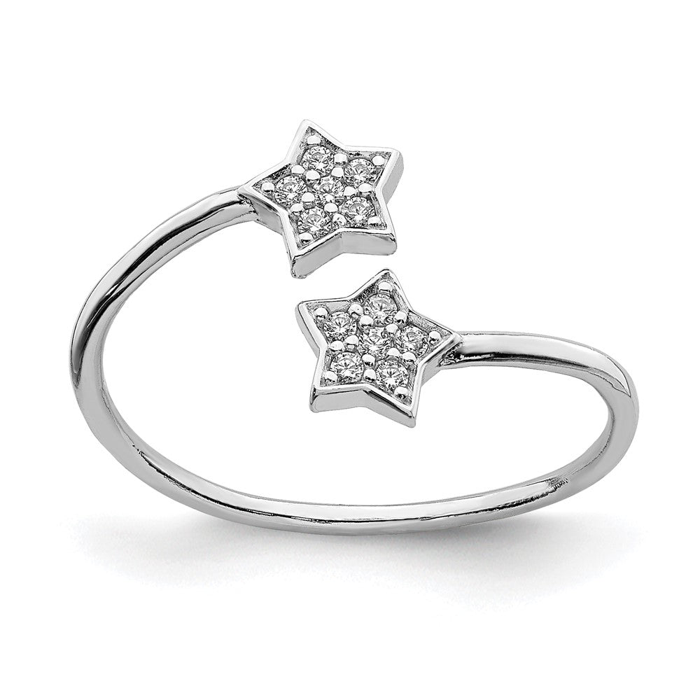 Sterlingsilber Rhodiniert Zirkonia Sterne Bypass Verstellbar Ring