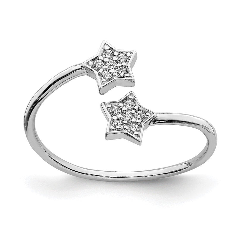 Sterlingsilber Rhodiniert Zirkonia Sterne Bypass Verstellbar Ring