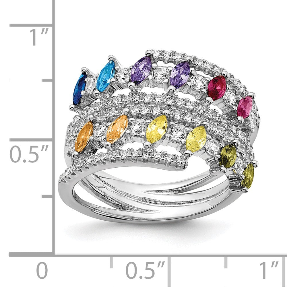 Sterlingsilber Prizma Rhodiniert Weiß und Bunt Doppelt Reihe Marquise Zirkonia Ring