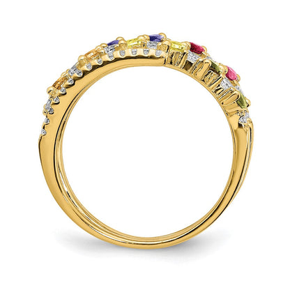 Sterlingsilber Prizma Goldfarben 14K Glanz Beschichtet Bunt Marquise Zirkonia Ring