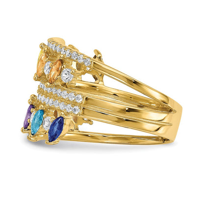 Sterlingsilber Prizma Goldfarben 14K Glanz Beschichtet Bunt Marquise Zirkonia Ring